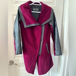 Danier Wool Leather Maroon Black Trench Coat Size 3XS Women’s